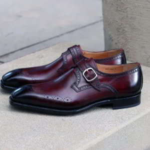 "Eric" Burnished Calfskin Monkstrap Shoe Burgundy