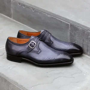 "Eric" Burnished Calfskin Monkstrap Shoe Grey