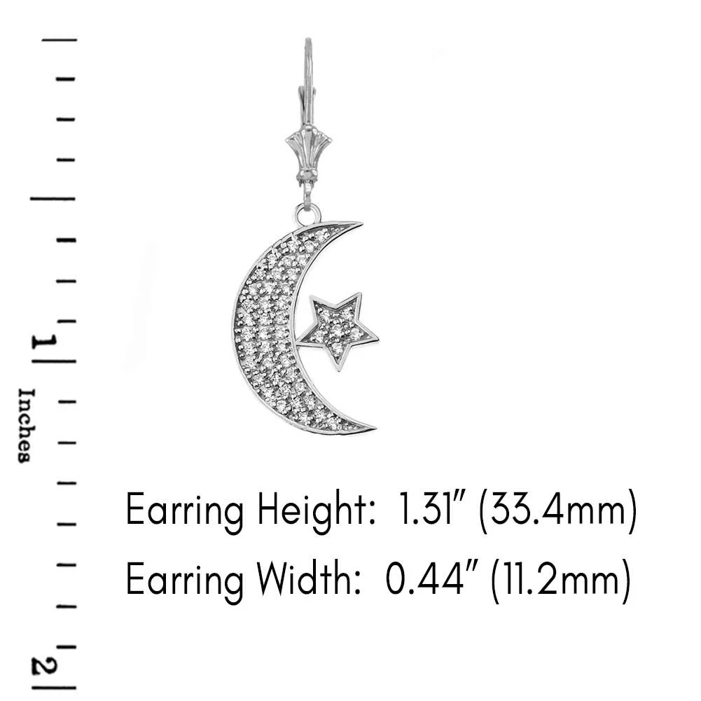 14k Gold Crescent Moon and Star Symbol Cubic Zirconia Earrings - Image 6