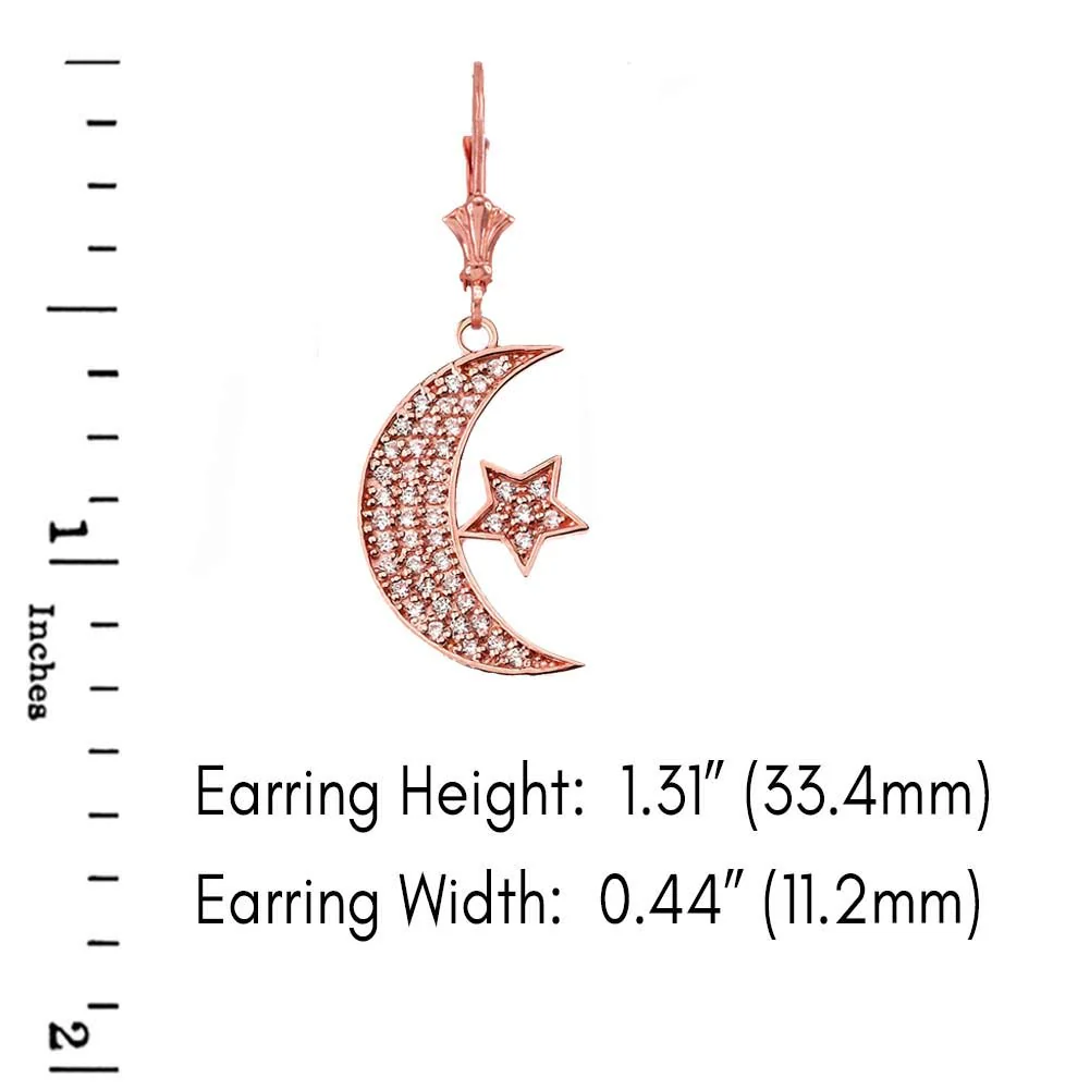 14k Gold Crescent Moon and Star Symbol Cubic Zirconia Earrings - Image 5