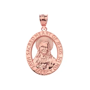 CaliRoseJewelry 10k Sacred Heart Jesus Have Mercy on Us Oval Pendant