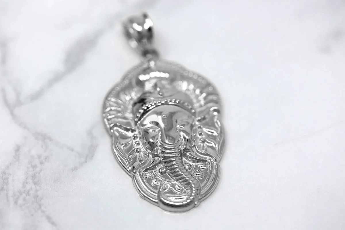 Sterling Silver Hindu Lord Ganesh Ganesha Head Elephant Hindu God of Fortune Charm Pendant - Image 5