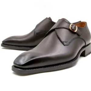 "Edward Sr." Burnished Calfskin Monkstrap Shoe Brown