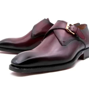 "Edward Sr." Burnished Calfskin Monkstrap Shoe Burgundy